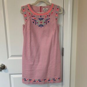 👗 Vineyard Vines Pink Seersucker Embroidered Dress – Size 0